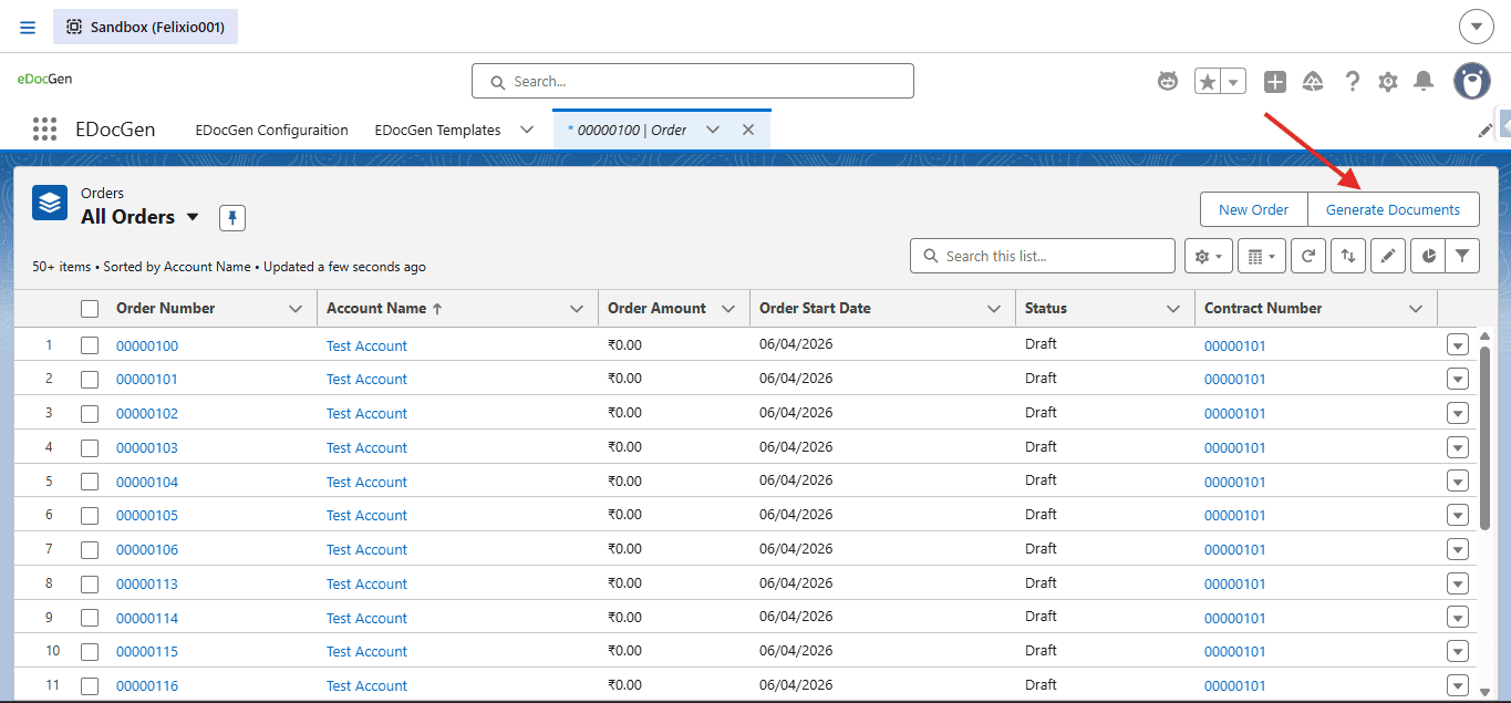 Generate Documents on the object list view